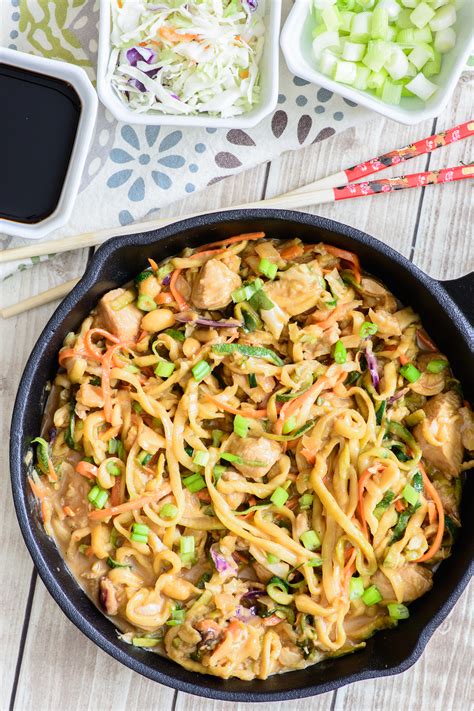 One Skillet Thai Peanut Chicken Zoodle Bowl Almost Supermom