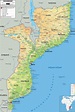 Large physical map of Mozambique with roads, cities and airports ...
