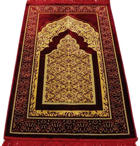 Velvet Vined Arch Islamic Prayer Rug Red