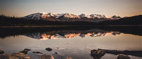 Download Wallpaper 2560x1080 Lake Mountains Stones Reflection