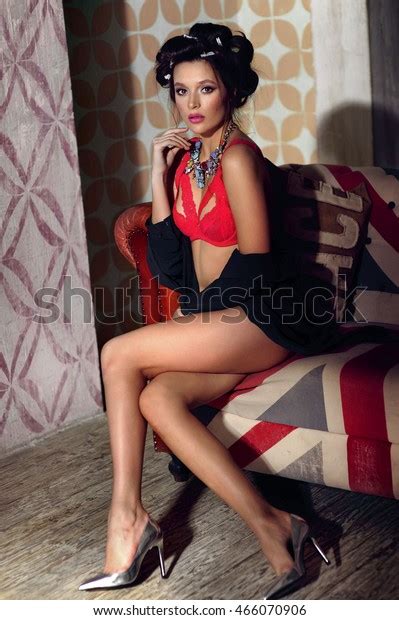 Beautiful Sexy Lady Elegant Brassiere Curler Stock Photo