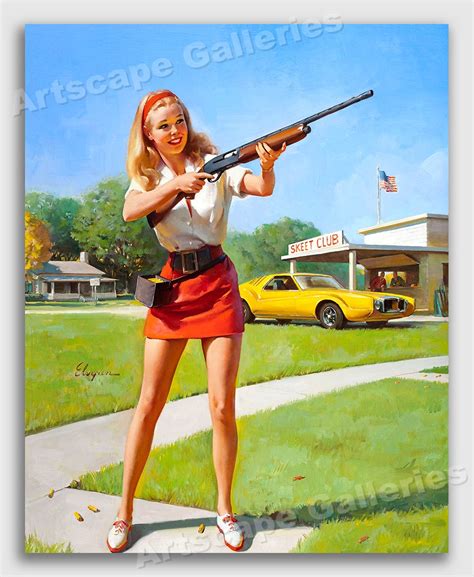 1970s Elvgren Pin Up Girl Poster Skeet Club Shotgun Shooting 24x30