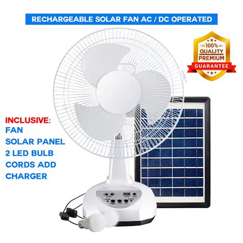 Original Solar Power Electric Fan And Rechargeable Electric Fan Stand Fan With 2 Bulbs And Solar