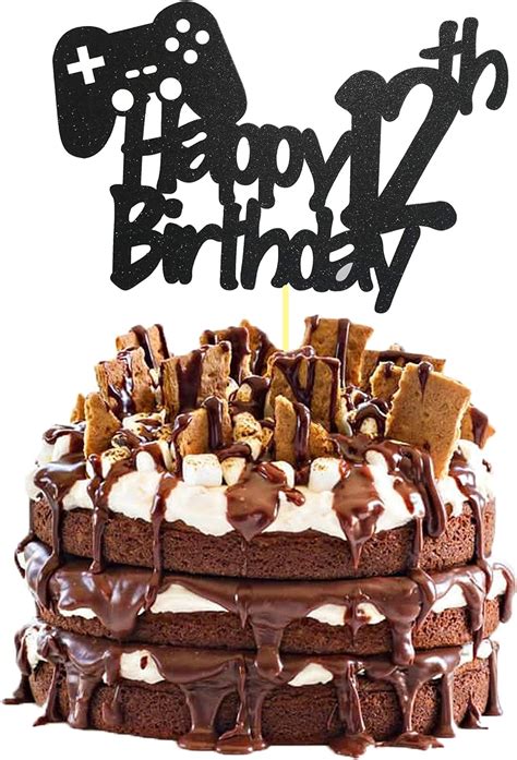 Video Game Cake Topper Glittery Happy 12th Birthday Video