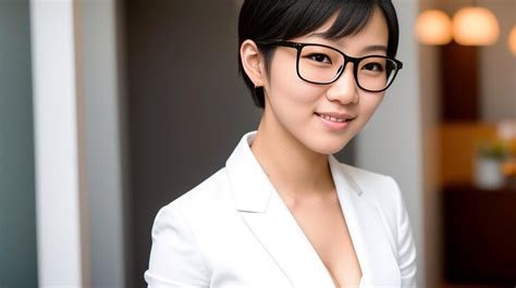 Premium Photo Portrait Asian Confident Short Hair Wearing Glasses