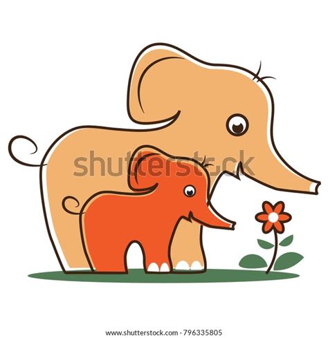 Mother Baby Elephants Cartoon Vector Illustration Stock Vector Royalty