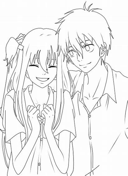 Coloring Anime Pages Couple Lineart Printable Nightcore