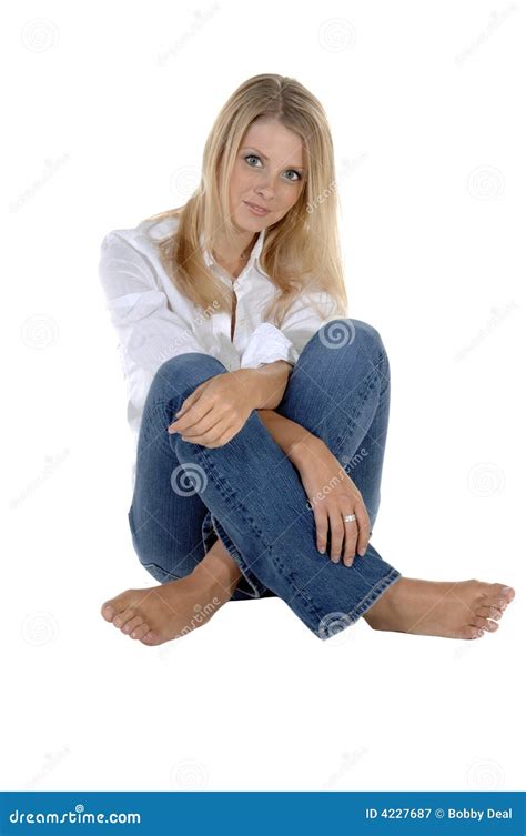 Happiness Is Being Barefoot Stock Image Image Of Girl Jeans 4227687