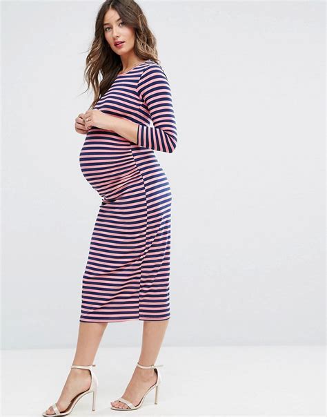 Lyst Bluebelle Maternity Bodycon Dress With 34 Sleeve In Stripe