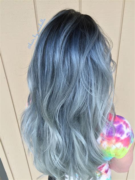 Denim Hair Color Blue Shadow Root Blue Balayage Silver Blue Hair