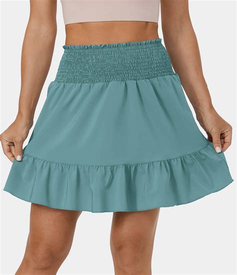 Womens Breezeful High Waisted Shirred Ruffle Hem 2 In 1 A Line Dance Skirt Halara