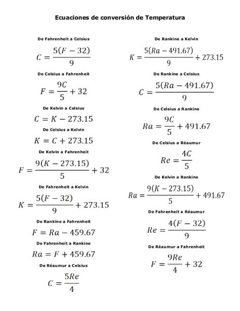 Ecuaciones De Convercion De Temperatura