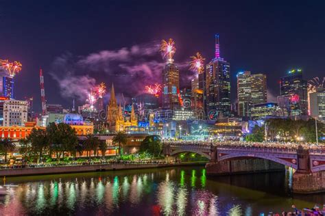 Melbourne Australia December 31 2019 New Years Fireworks Over