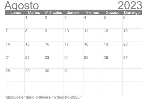 Calendario Agosto 2023 De México En Español ☑️ Calendariogratis