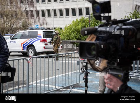 Soldiers stand guard after the terror attacks that shook Belgium Stock