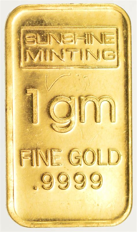 1 Gram Solid 9999 Fine Gold Bar Sunshine Minting Property Room
