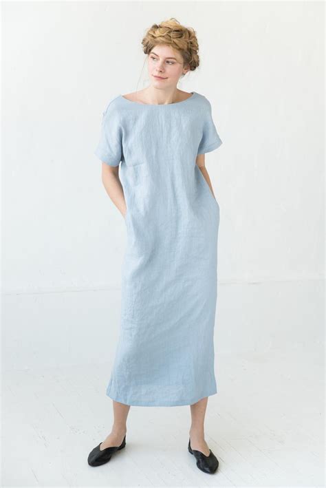 Maxi Linen Dress Light Blue Dress Summer Dress Loose Dress Etsy