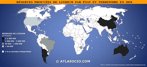 Carte du monde : réserves prouvées de lithium par État ...
