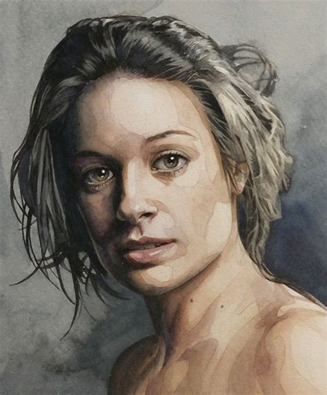 Marcos Beccari Watercolor Figurative Art Beautiful Female Head Woman