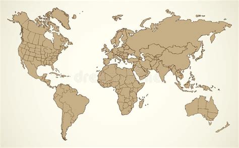 World Map Continents With The Contours Of The Countries Vector