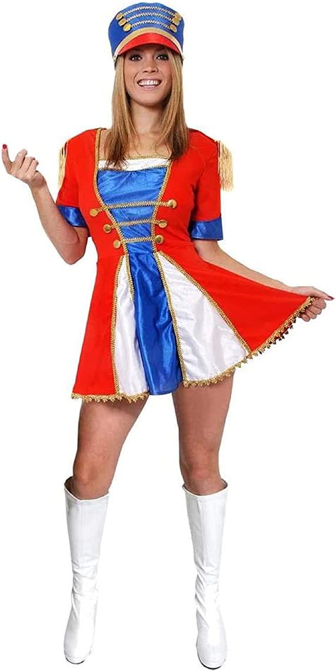 Ladies Majorette Costume Red White And Blue Dress With Gold Trim