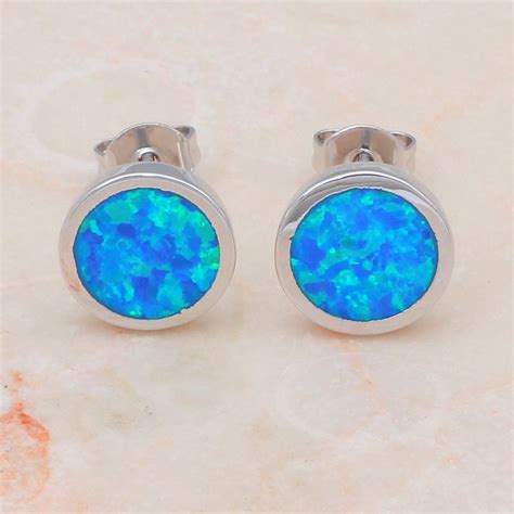 Blue Fire Opal Round Earrings