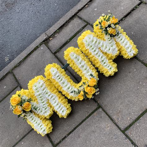 Yellow And White Two Tone Mum Letters Funeral Flowers Tribute Wreath