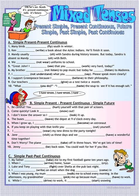 The following page contains resources and links to different english grammar exercises. Mixed tenses- Revision worksheet - Free ESL printable worksheets made by teachers | English ...