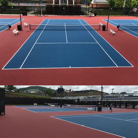 Two Tennis Courts With Blue And Red Floors