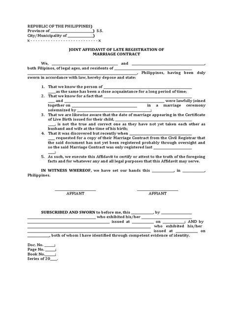 Affidavit Of Late Registration Of Marriage Contract Pdf