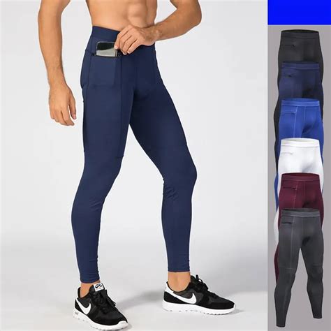 men yoga pants stretch compression legging tights zipper pocket sweatpants running jogging