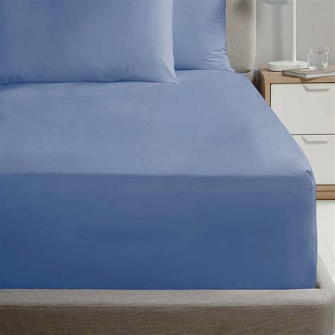 Percale Fitted Sheet Blue New Arrivals 38cm Extra Deep Ideal