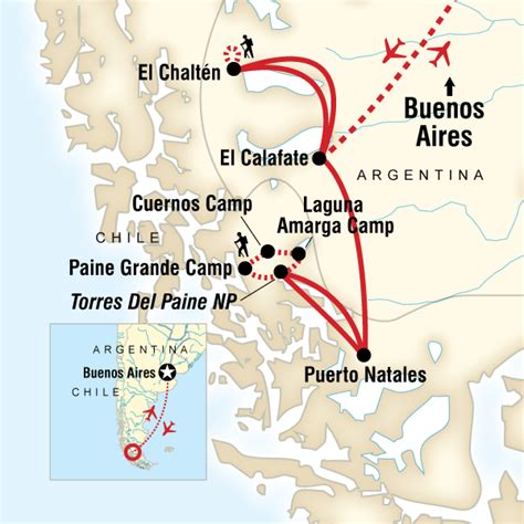Map Of The Route For Hike Patagonia In Depth G Adventures Puerto