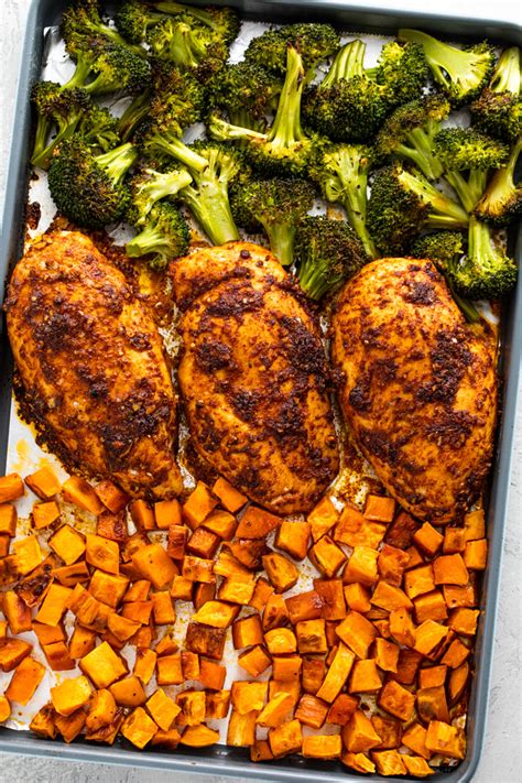Sheet Pan Roasted Chicken Sweet Potatoes And Broccoli Meal Prep