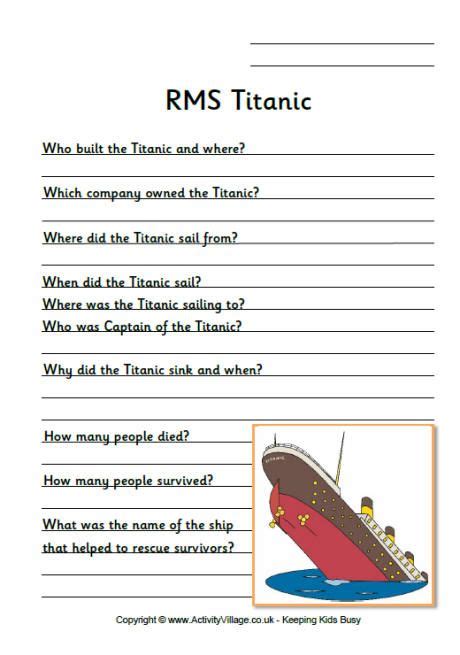 Titanic Research Worksheet Titanic Titanic History Titanic Facts