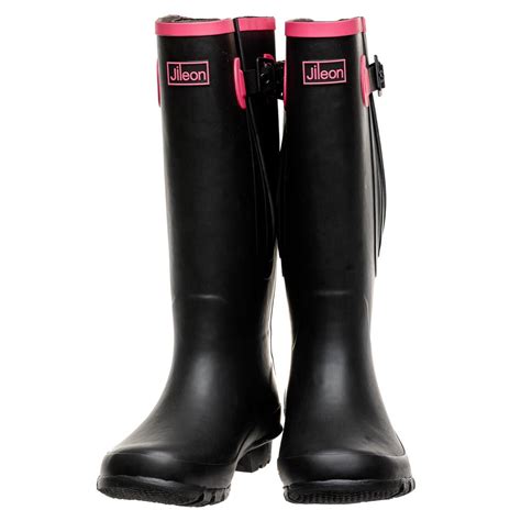Extra Wide Calf Rain Boots Black With Hot Pink Trim Wide In Foot