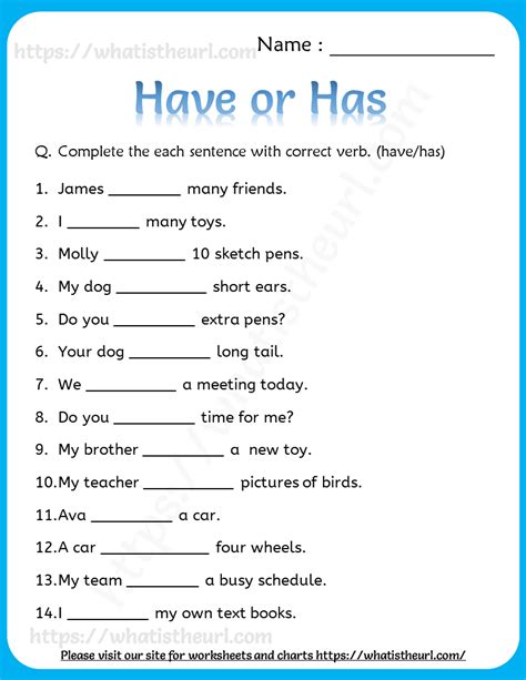 Have Or Has Worksheet For Grade And Your Home Teacher