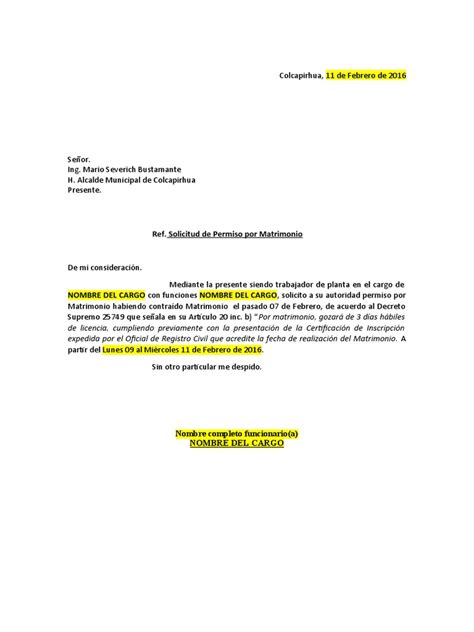 Solicitud De Permiso Por Matrimonio Pdf