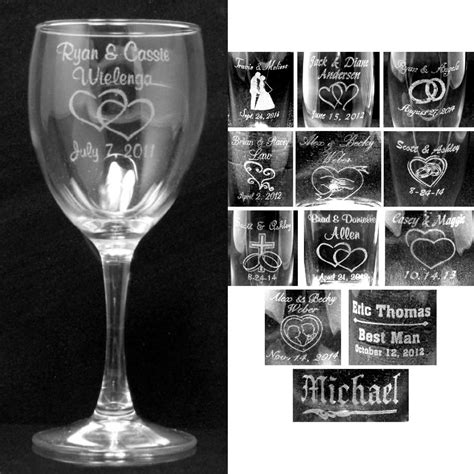 Set Of 2 Personalized Wine Glasses Laser Engraved Wedding Party Custom Ts Ebay