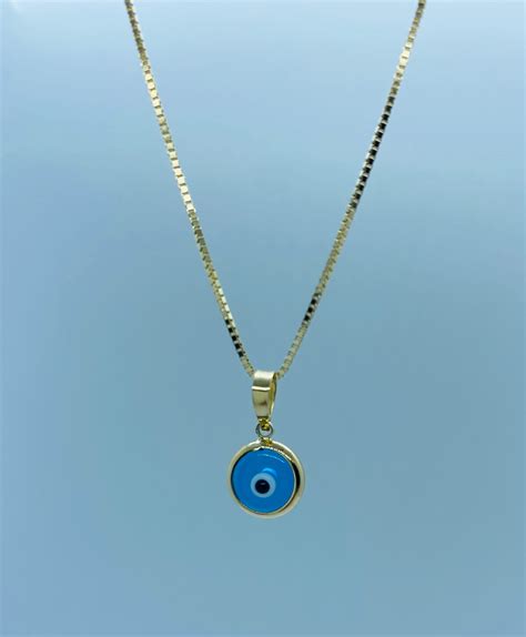 14K Evil Eye Pendant Necklace Solid Gold Necklace Amulet Etsy