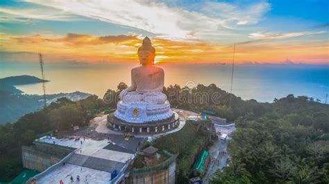 Aerial Photography Sweet Sunset At Phuket`s Big Buddha Stock Photo