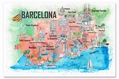 Barcelona map with sights print by M. Bleichner | Posterlounge