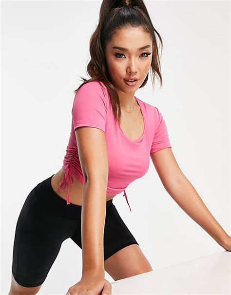 Threadbare Fitness Tie Side Square Neck Gym Crop Top In Hot Pink Asos