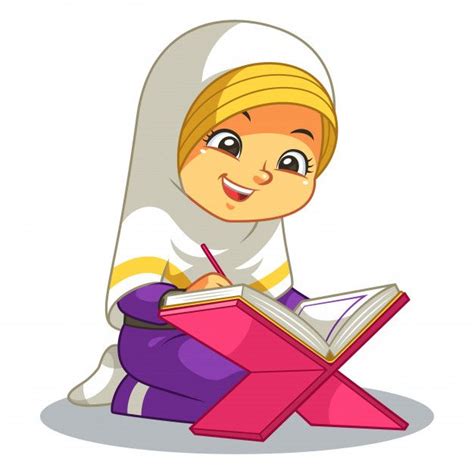 Moslem Girl Reading Quran Islamic Cartoon Reading Quran Girl Reading
