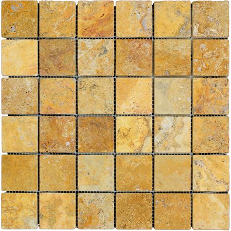 Gold Tumbled Travertine Mosaic Tiles 2x2 Natural Stone Mosaics