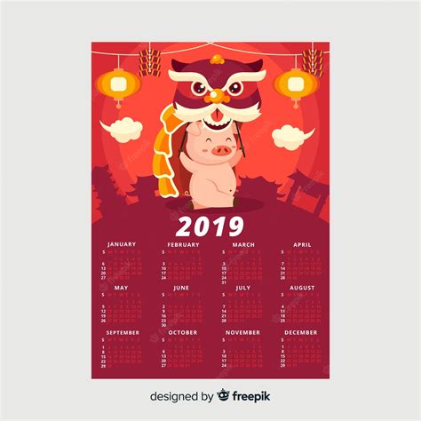 Free Vector Beautiful Chinese New Year Calendar