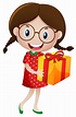 Little girl holding present box 559319 Vector Art at Vecteezy