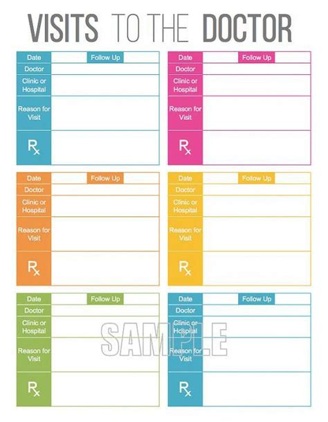 Visits To The Doctor Medical Printable Healthcare Printable