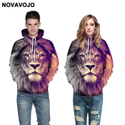 Novavojo 3d Print Hoodies Lion Unisex Thin Harajuku Casual Pullover Men