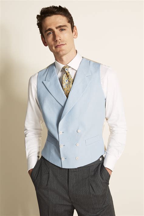 Tailored Fit Sky Linen Morning Waistcoat